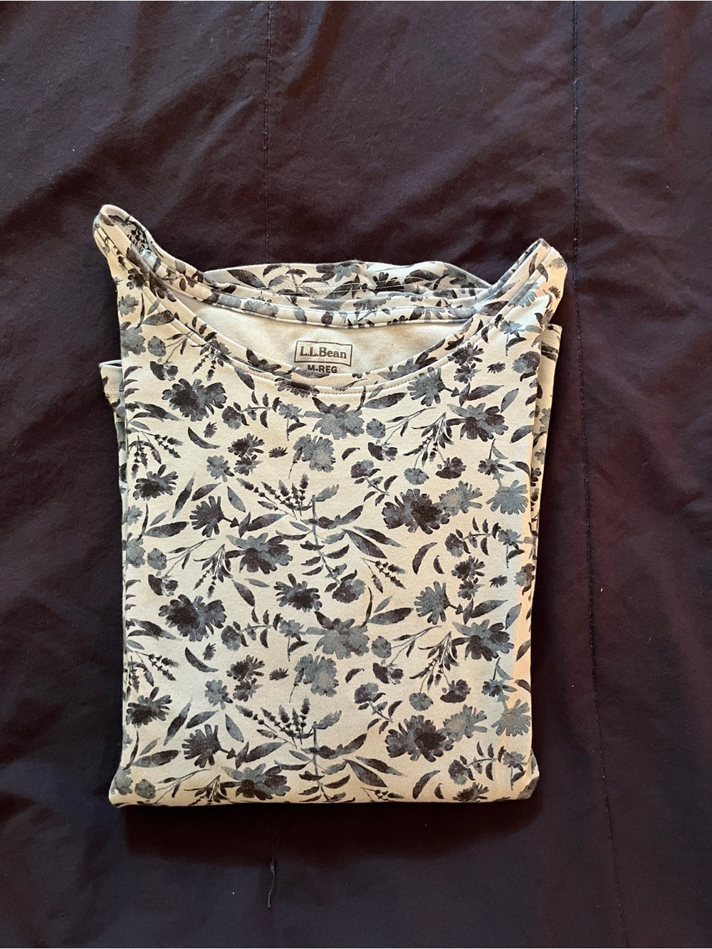 L.L. Bean Women's Light Blue Floral Long Sleeve Tee - Picture 3 of 4